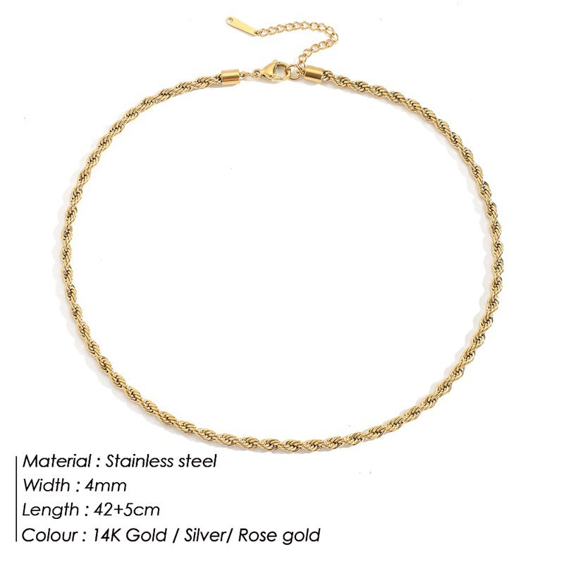 Wholesale Titanium Steel Gold Plated Twist Chain Stainless Steel Clavicle Necklaces